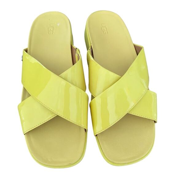 Ugg Emily Margarita Platform Patent Leather Yellow Slide Sandals size 9 - Picture 1 of 11